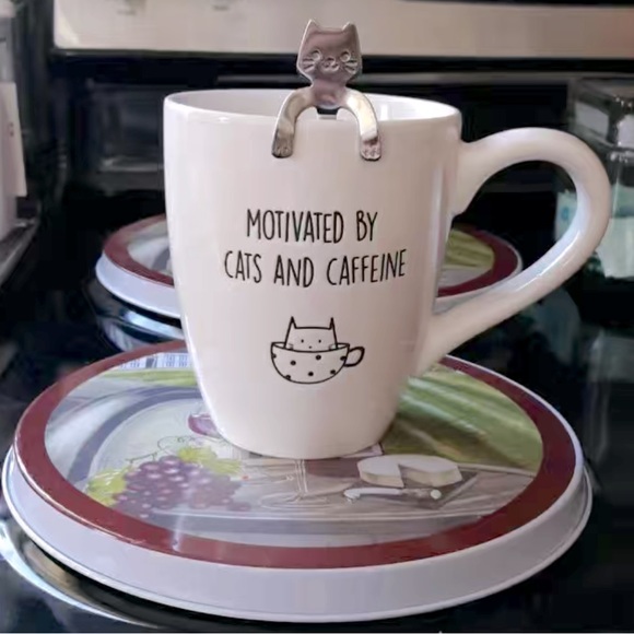 Cat Spoons Tea Spoons Cup Hugging Kitty Cats Stainless Steel 2 Piece Set - Picture 11 of 15